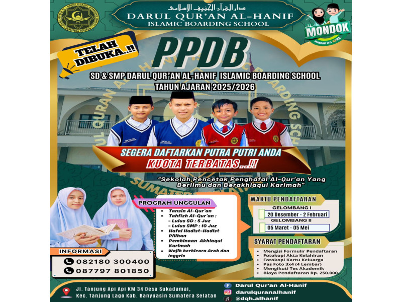 PENDAFTARAN PESERTA DIDIK BARU SMP ISLAM DARUL QURAN HANIF 